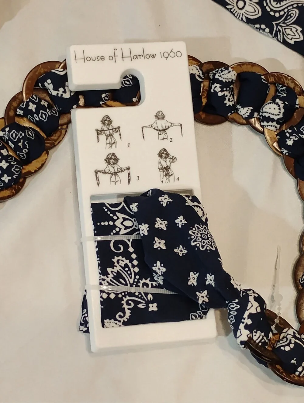 House of Harlow 1960 Navy Floral Scarf Chain Belt